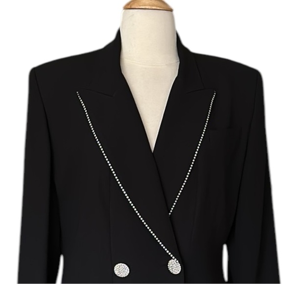 CRISCIONE NY Vintage 80s Double Breasted Black Blazer Glam Silver Rhinestone M - Picture 3 of 17